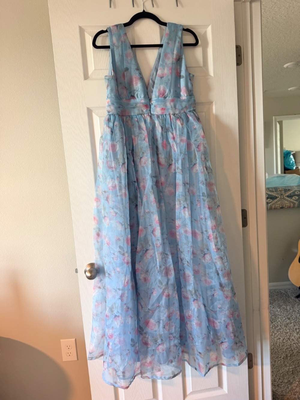 Lulus Garden Romance Light Blue Floral Print Organza Maxi Dress - Size XL - Picture 3 of 6